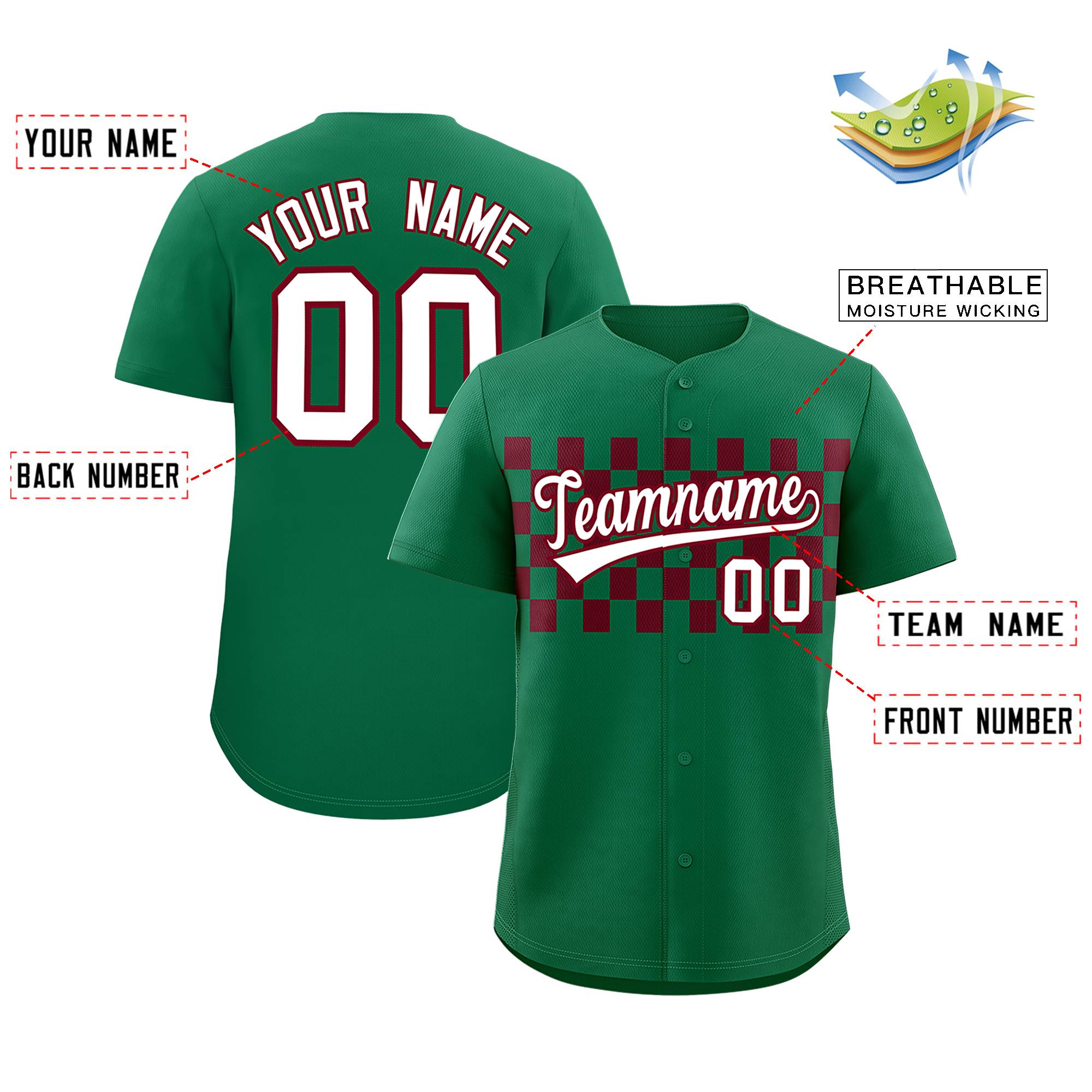 Custom Kelly Green Crimson Personalized Plaid Fashion Design Authentic Baseball Jersey