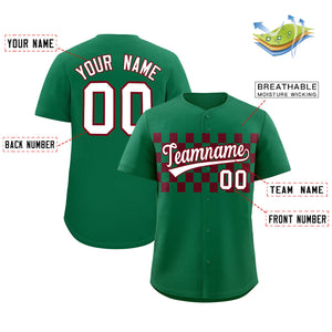 Custom Kelly Green Crimson Personalized Plaid Fashion Design Authentic Baseball Jersey