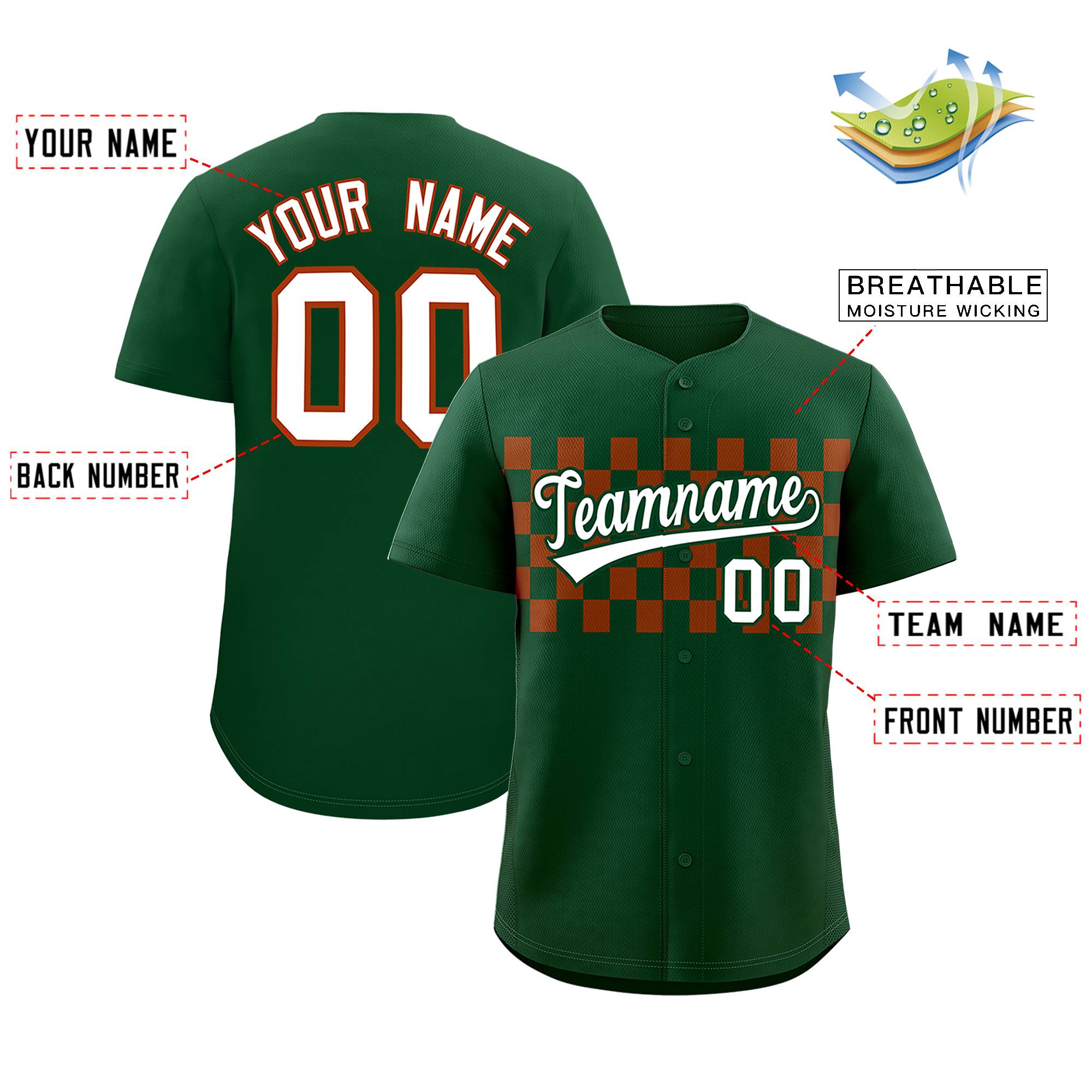 Custom Green Texas Orange Personalized Plaid Fashion Design Authentic Baseball Jersey