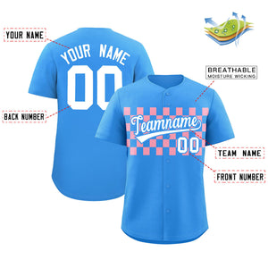 Custom Powder Blue Light Pink Personalized Plaid Fashion Design Authentic Baseball Jersey