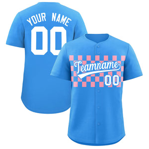 Custom Powder Blue Light Pink Personalized Plaid Fashion Design Authentic Baseball Jersey