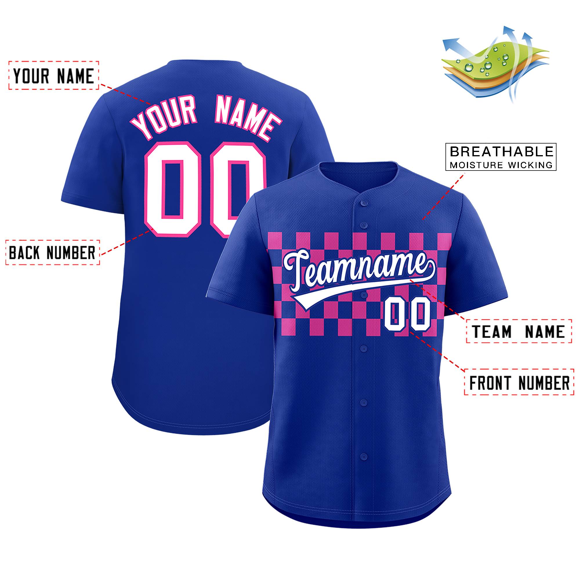 Custom Royal Pink Personalized Plaid Fashion Design Authentic Baseball Jersey