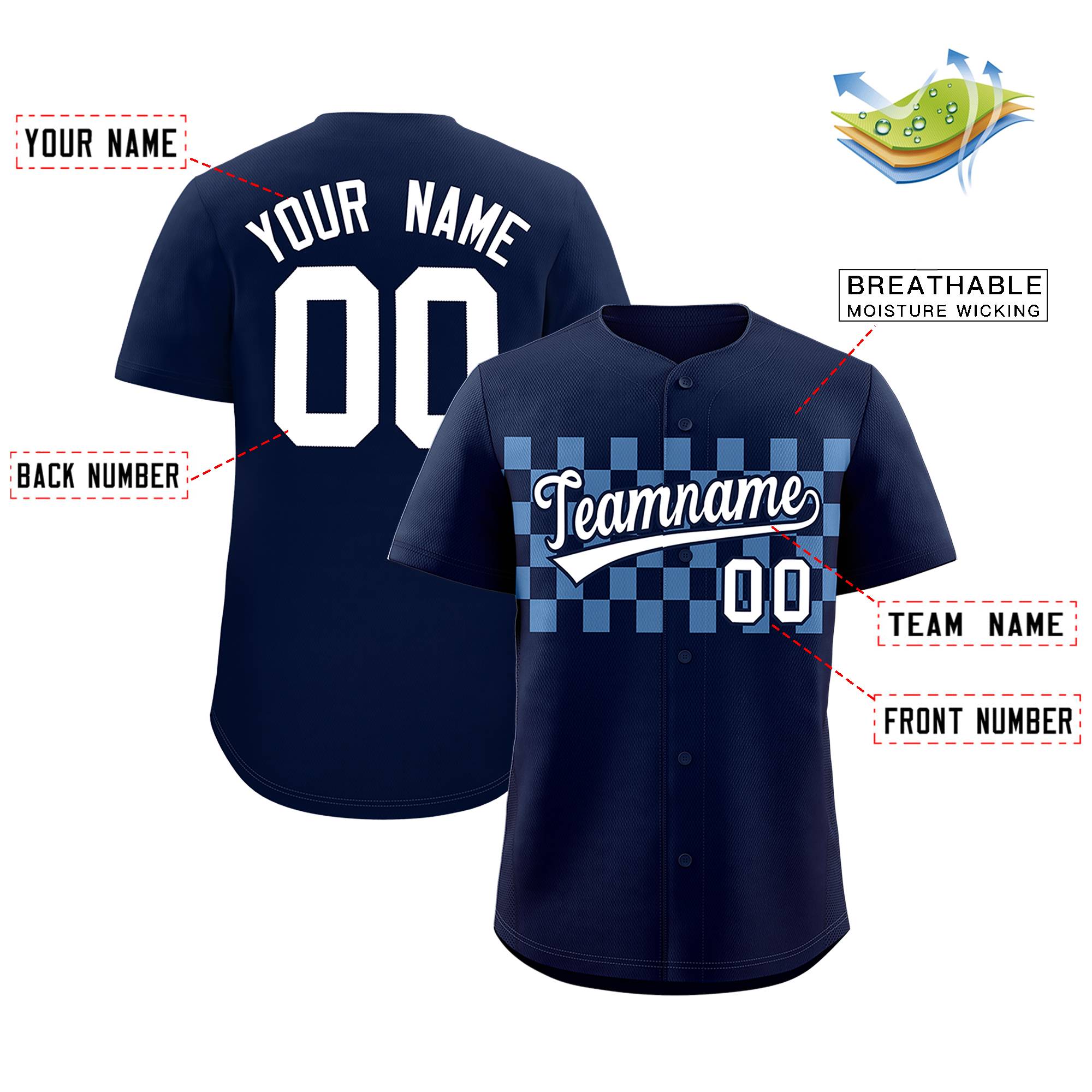 Custom Navy Light Blue Personalized Plaid Fashion Design Authentic Baseball Jersey