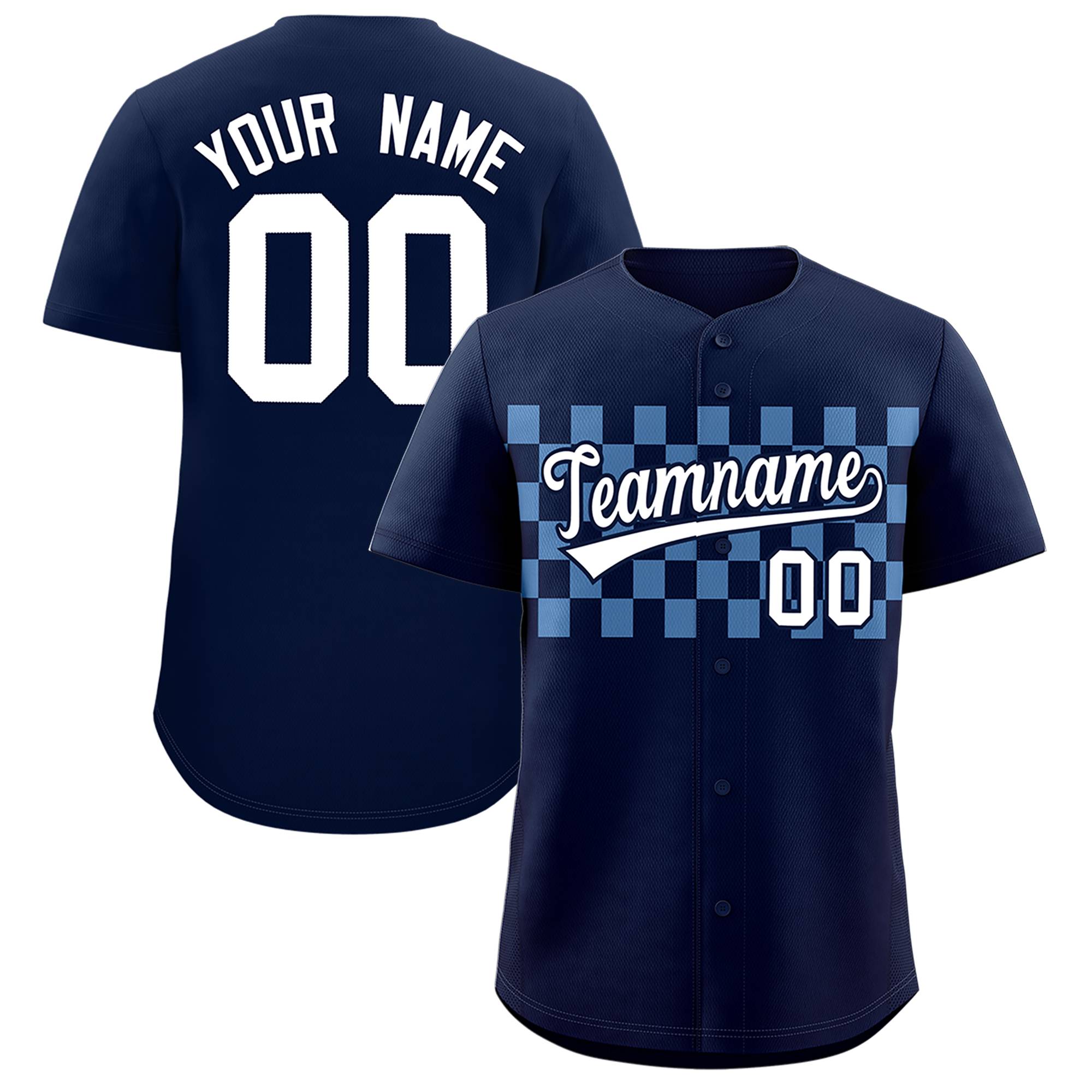 Custom Navy Light Blue Personalized Plaid Fashion Design Authentic Baseball Jersey