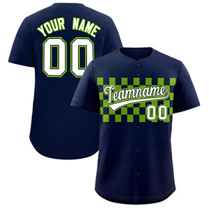 Custom Navy Neon Green Personalized Plaid Fashion Design Authentic Baseball Jersey