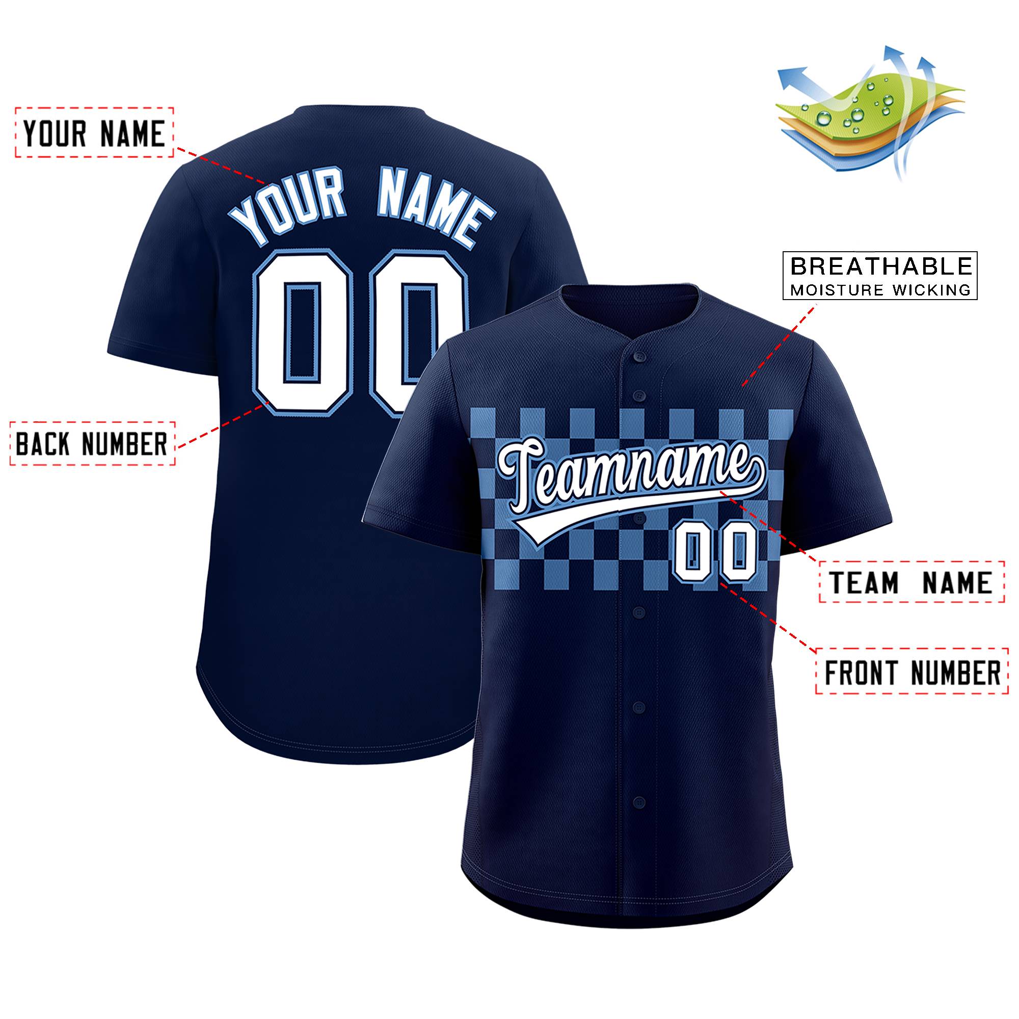 Custom Navy Light Blue Personalized Plaid Fashion Design Authentic Baseball Jersey