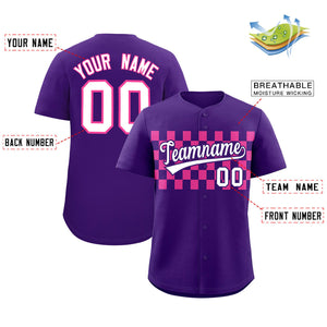 Custom Purple Pink Personalized Plaid Fashion Design Authentic Baseball Jersey