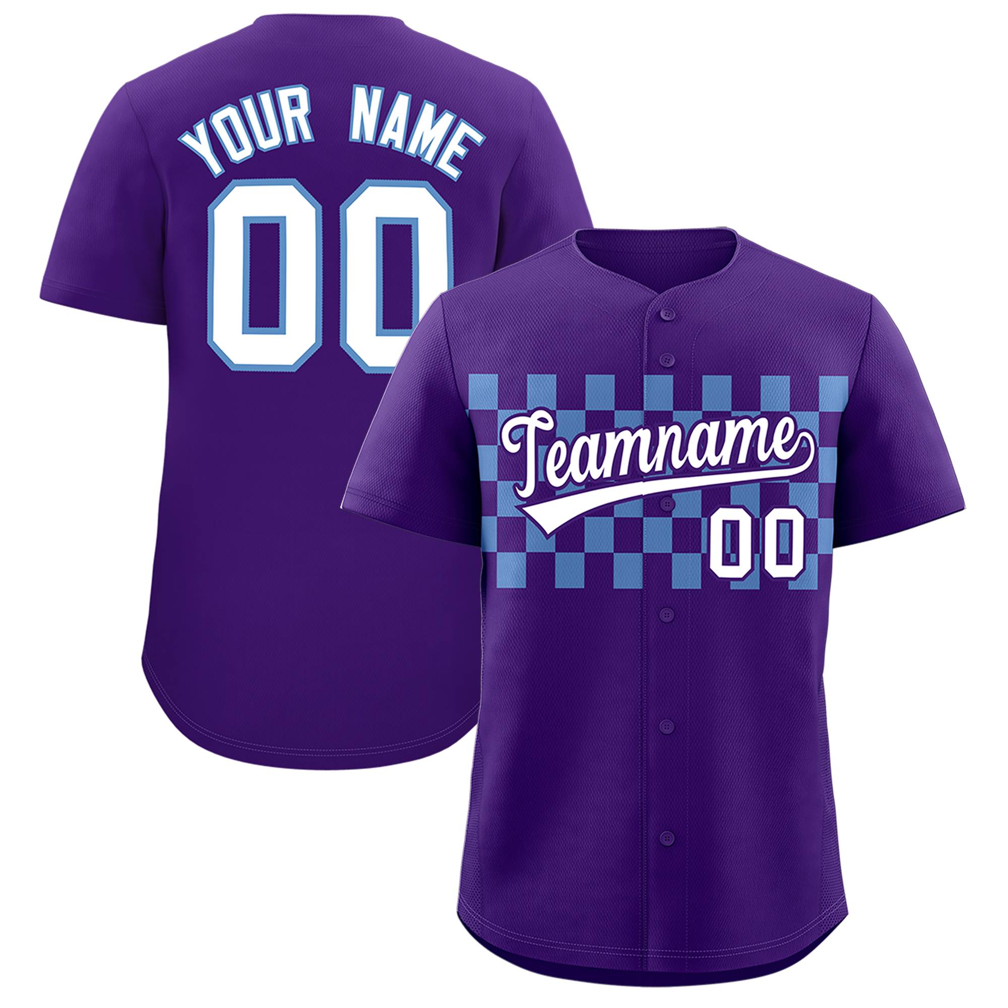 Custom Purple Light Blue Personalized Plaid Fashion Design Authentic Baseball Jersey