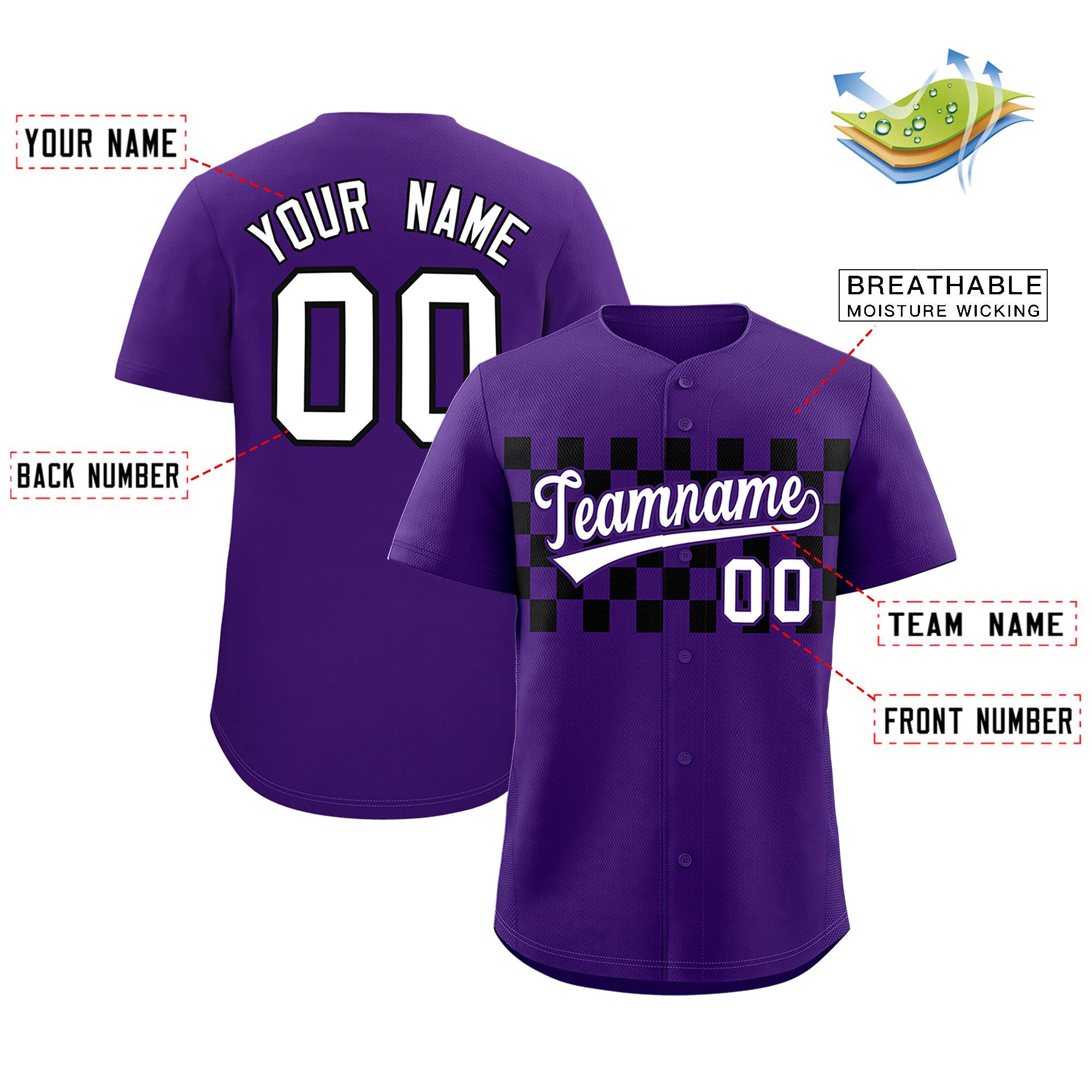 Custom Purple Black Personalized Plaid Fashion Design Authentic Baseball Jersey