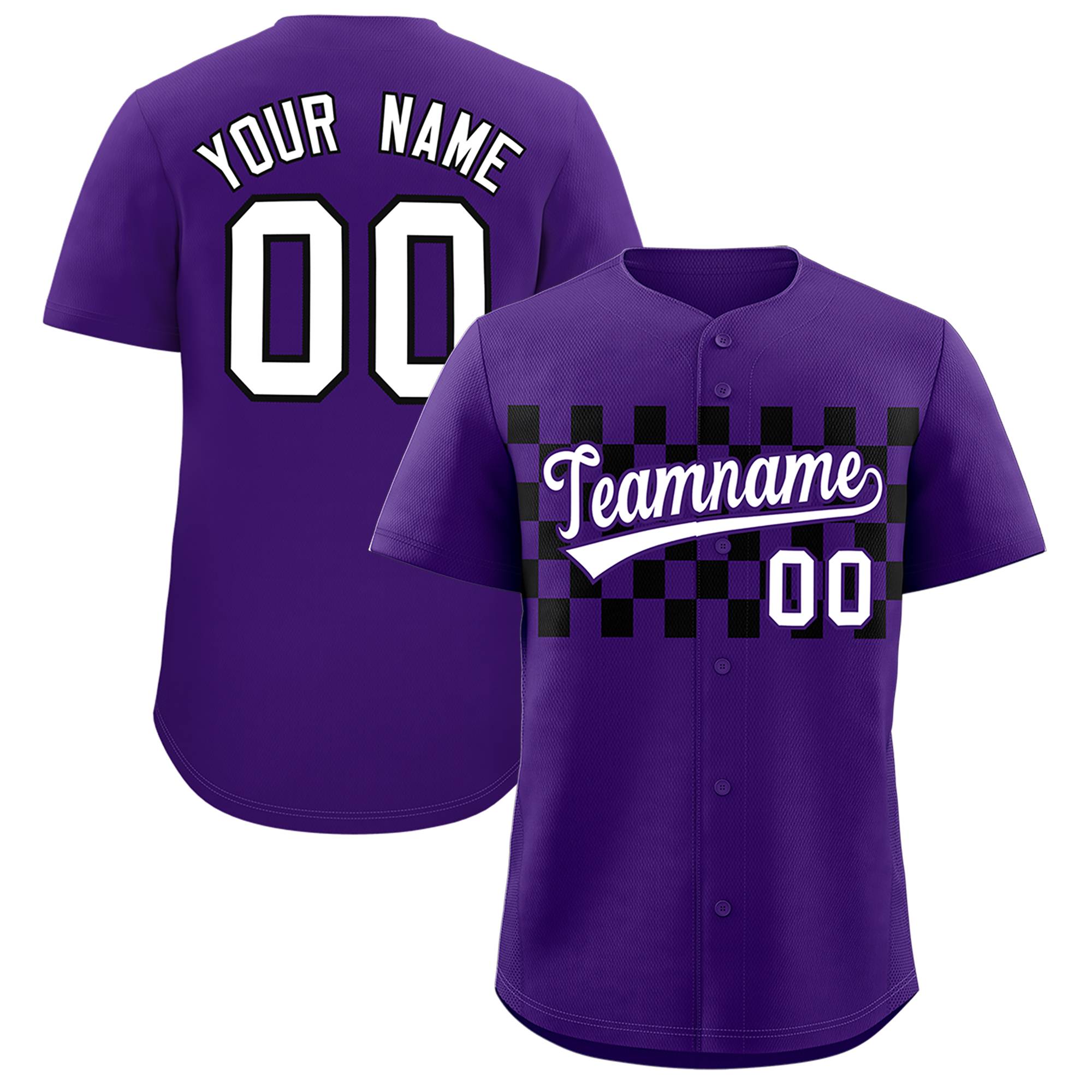 Custom Purple Black Personalized Plaid Fashion Design Authentic Baseball Jersey