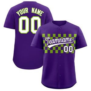 Custom Purple Neon Green Personalized Plaid Fashion Design Authentic Baseball Jersey