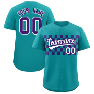 Custom Aqua Purple Personalized Plaid Fashion Design Authentic Baseball Jersey