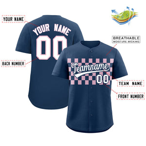 Custom Midnight Blue Light Pink Personalized Plaid Fashion Design Authentic Baseball Jersey