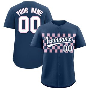 Custom Midnight Blue Light Pink Personalized Plaid Fashion Design Authentic Baseball Jersey