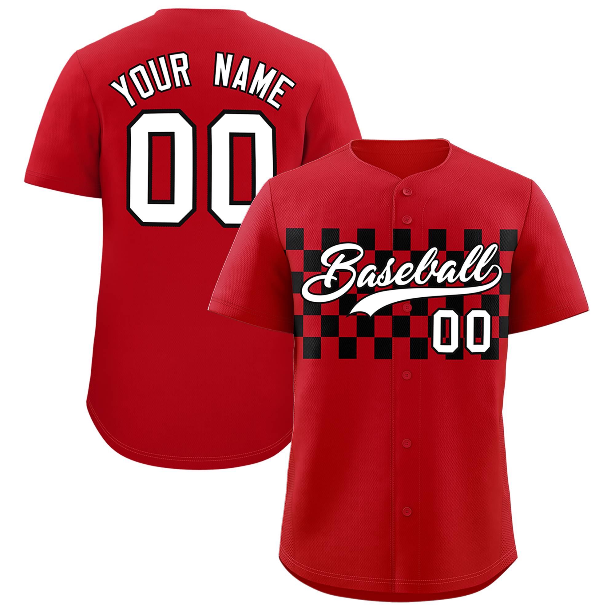 Custom Red Black Personalized Plaid Fashion Design Authentic Baseball Jersey