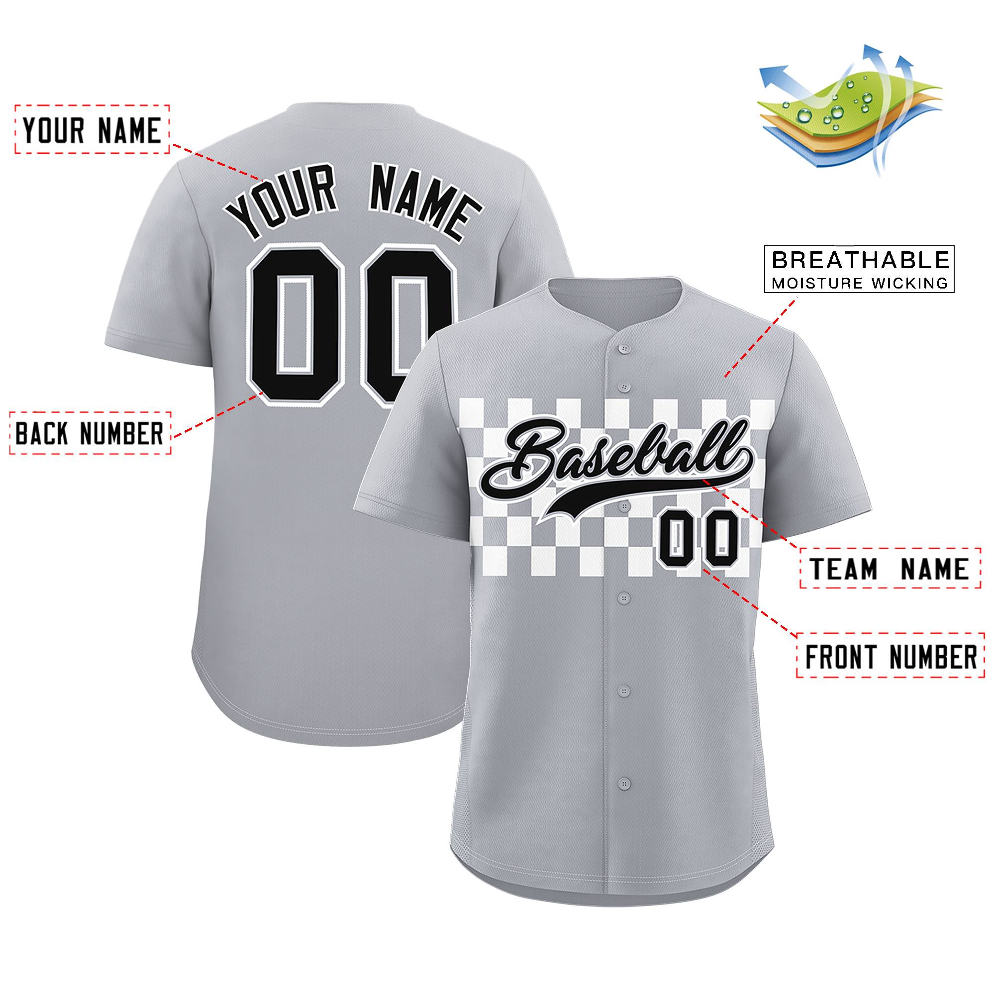 Custom Gray White Personalized Plaid Fashion Design Authentic Baseball Jersey