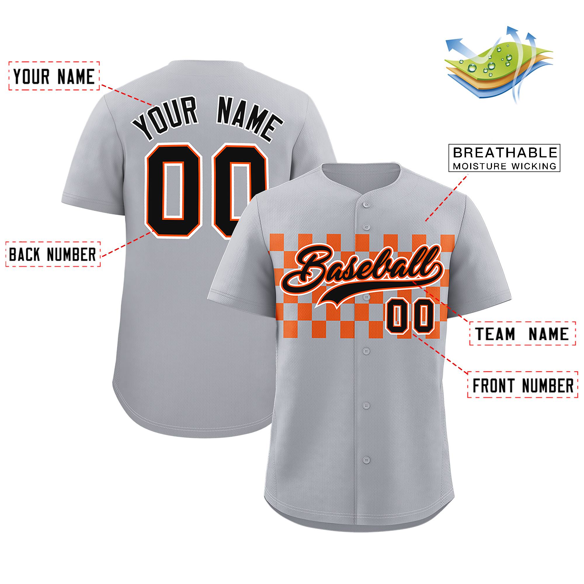 Custom Gray Orange Personalized Plaid Fashion Design Authentic Baseball Jersey