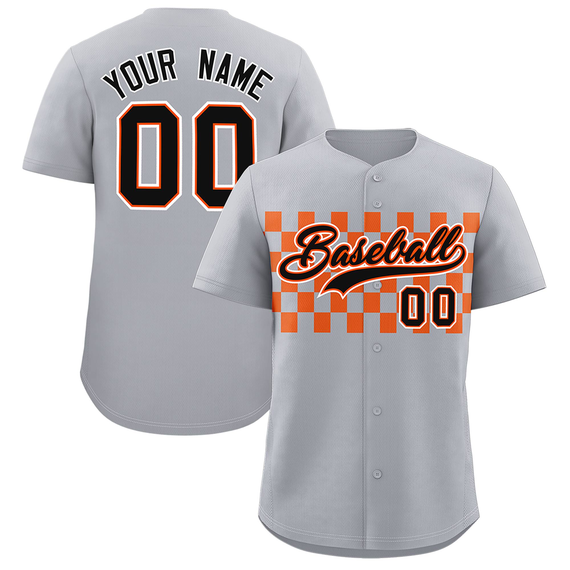 Custom Gray Orange Personalized Plaid Fashion Design Authentic Baseball Jersey