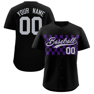 Custom Black Purple Personalized Plaid Fashion Design Authentic Baseball Jersey