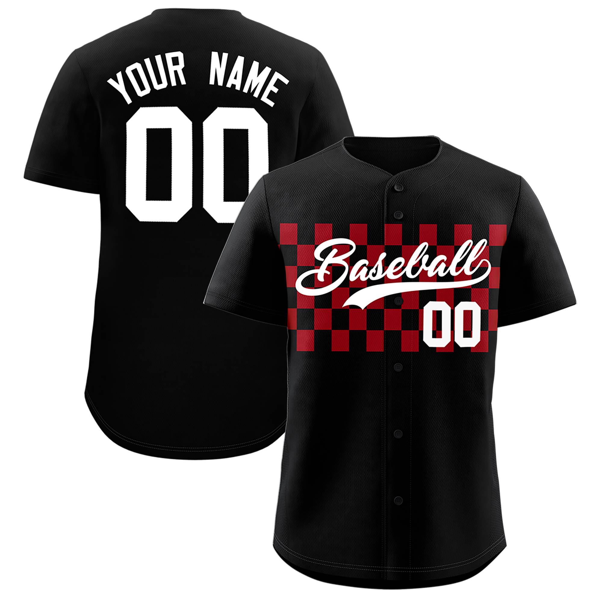 Custom Black Red Personalized Plaid Fashion Design Authentic Baseball Jersey