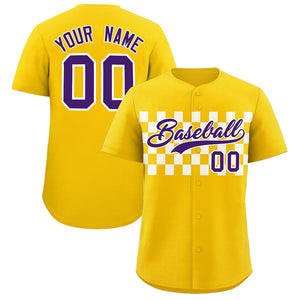 Custom Gold White Personalized Plaid Fashion Design Authentic Baseball Jersey