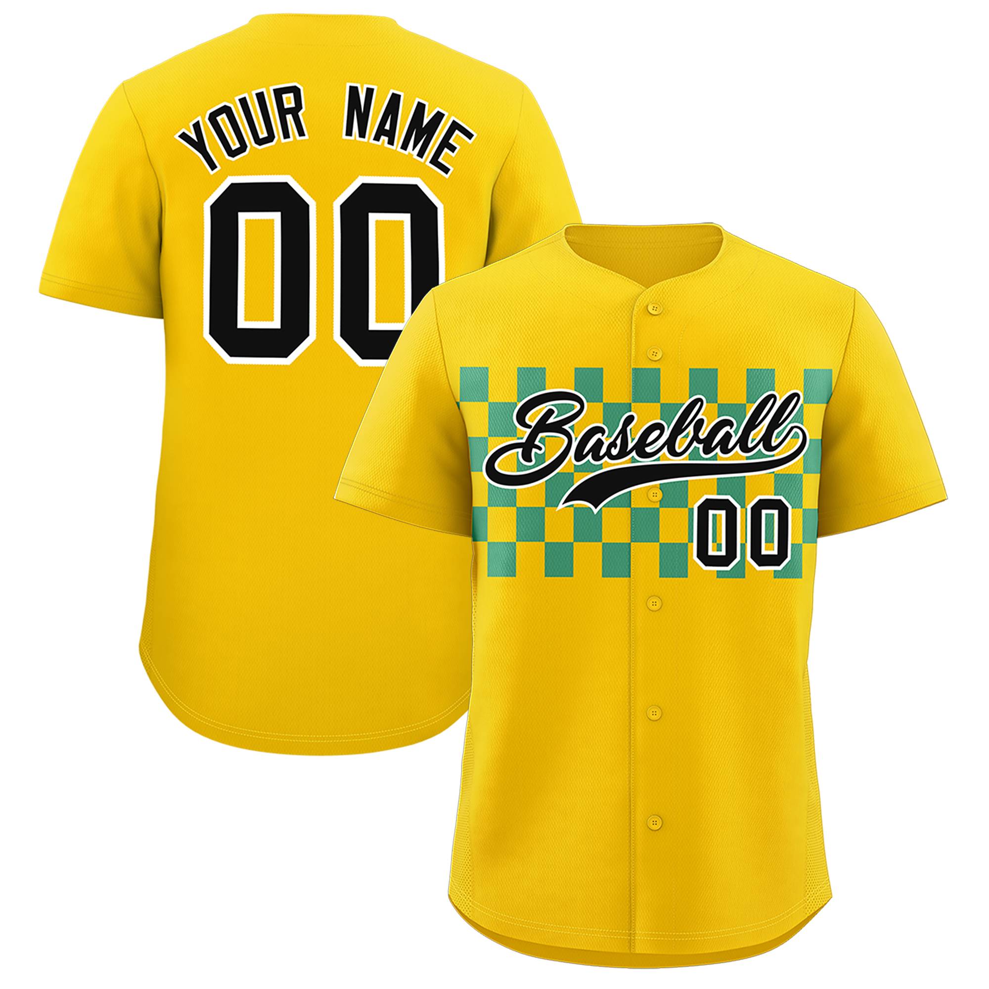 Custom Gold Aqua Personalized Plaid Fashion Design Authentic Baseball Jersey