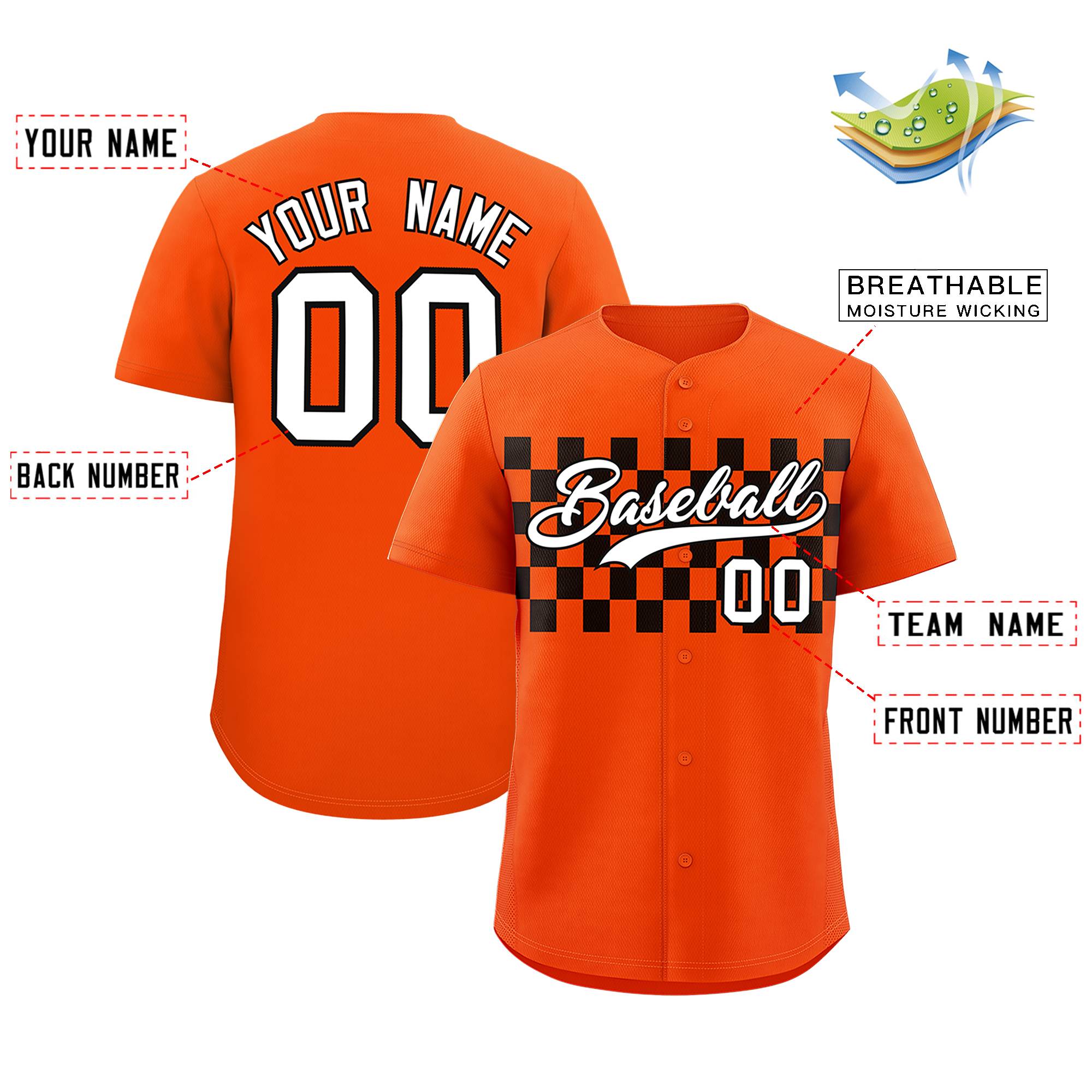 Custom Orange Black Personalized Plaid Fashion Design Authentic Baseball Jersey