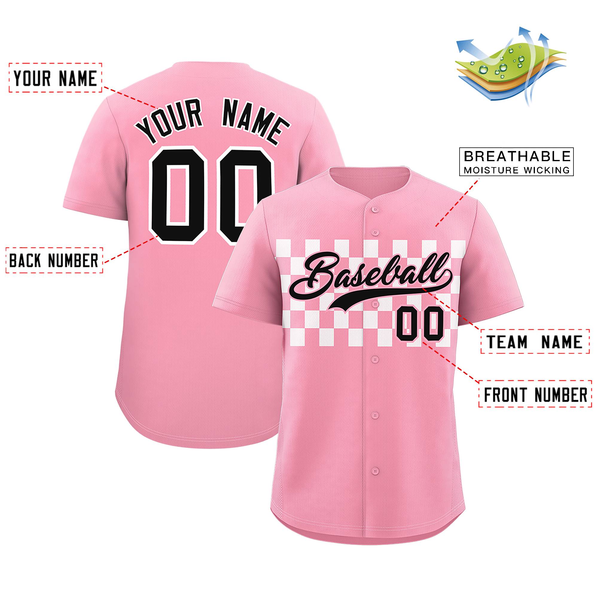 Custom Light Pink White Personalized Plaid Fashion Design Authentic Baseball Jersey