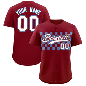 Custom Crimson Light Blue Personalized Plaid Fashion Design Authentic Baseball Jersey