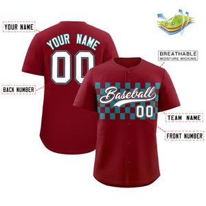 Custom Crimson Aqua Personalized Plaid Fashion Design Authentic Baseball Jersey