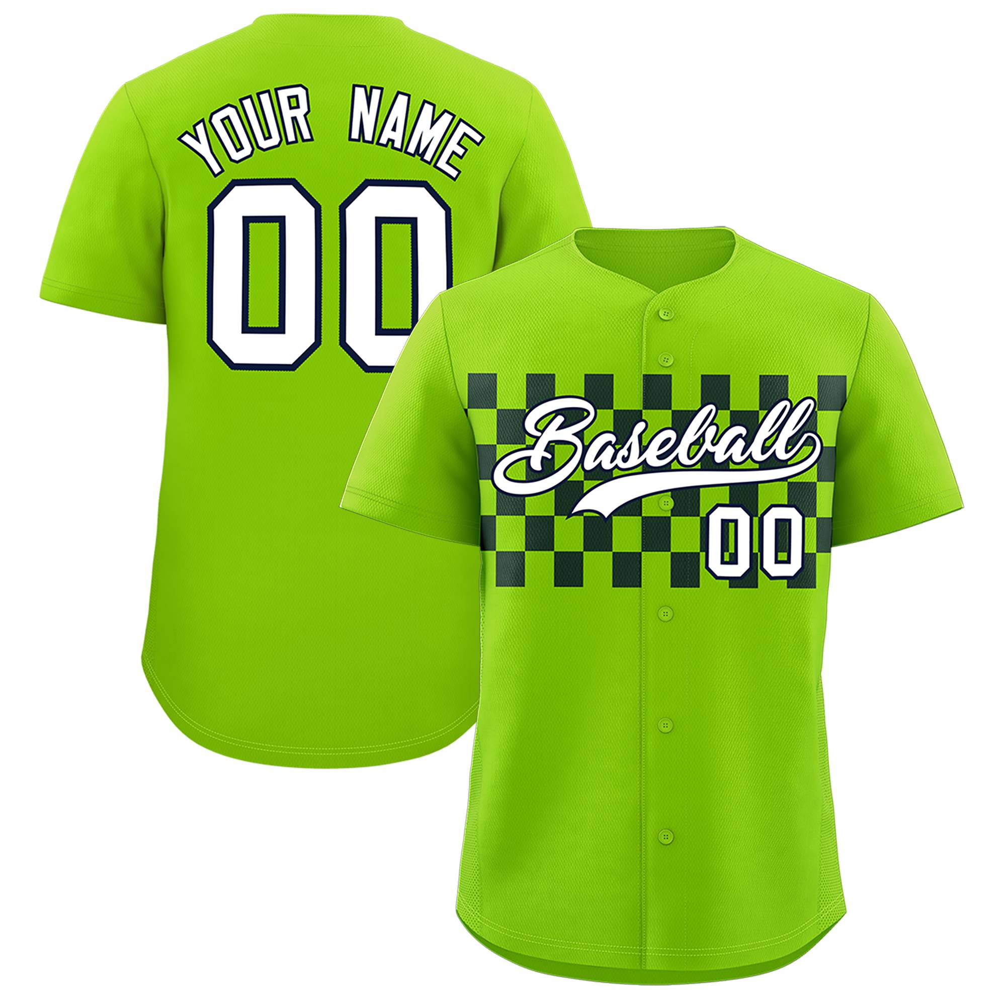 Custom Neon Green Black Personalized Plaid Fashion Design Authentic Baseball Jersey