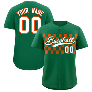 Custom Kelly Green Orange Personalized Plaid Fashion Design Authentic Baseball Jersey