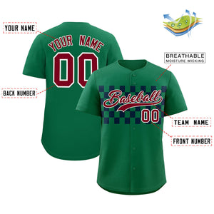 Custom Kelly Green Navy Personalized Plaid Fashion Design Authentic Baseball Jersey