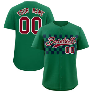 Custom Kelly Green Navy Personalized Plaid Fashion Design Authentic Baseball Jersey