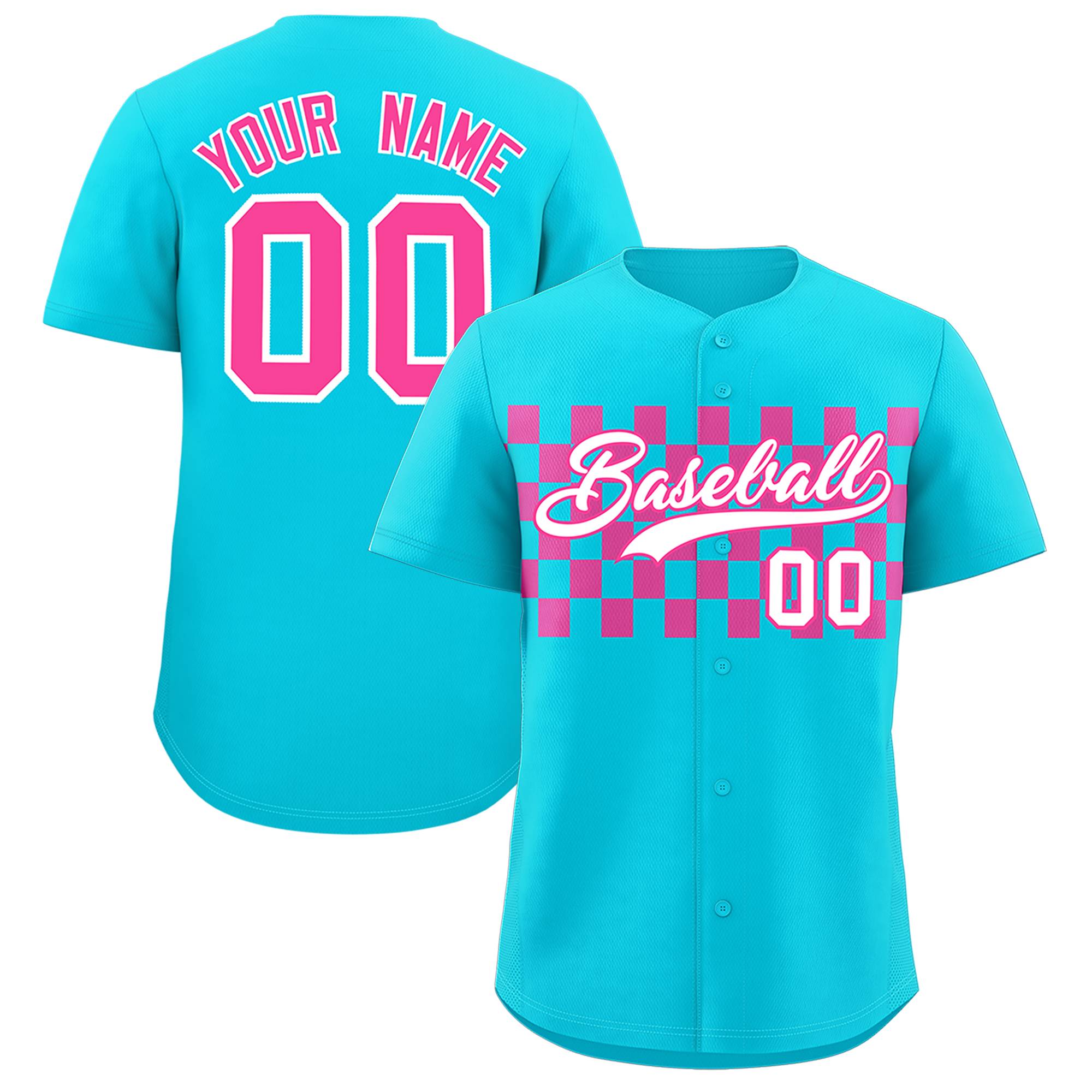 Custom Sky Blue Pink Personalized Plaid Fashion Design Authentic Baseball Jersey