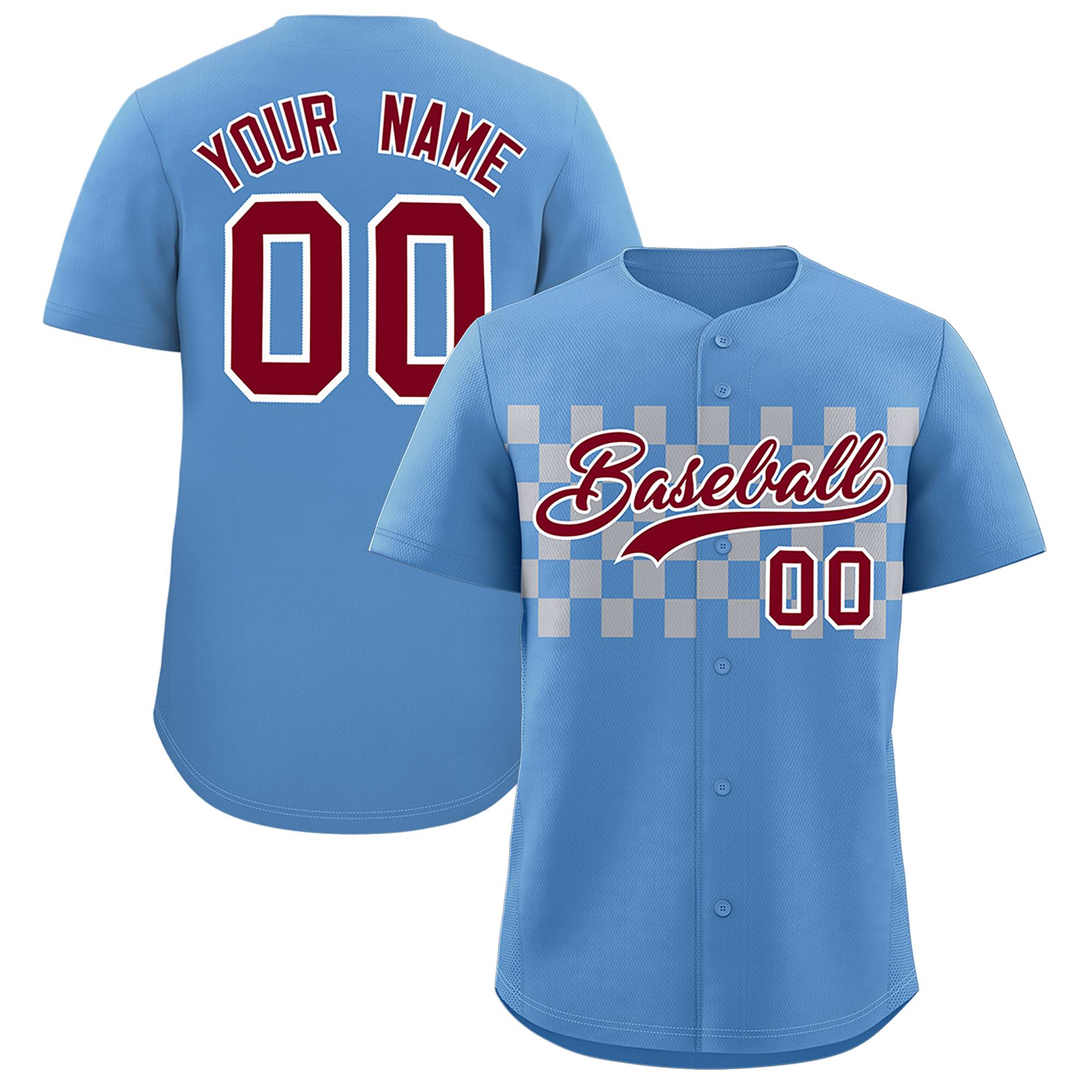 Custom Light Blue Gray Personalized Plaid Fashion Design Authentic Baseball Jersey