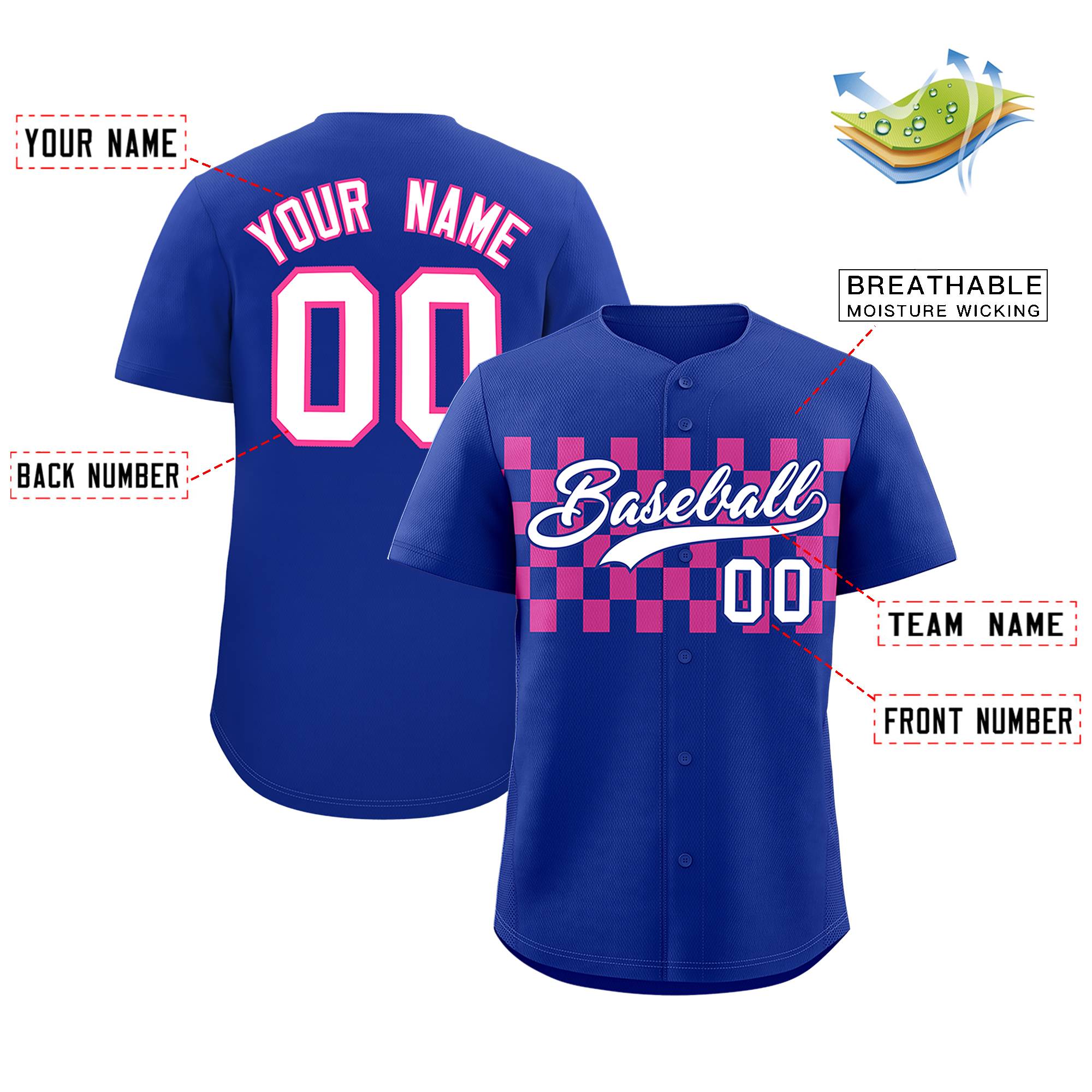 Custom Royal Pink Personalized Plaid Fashion Design Authentic Baseball Jersey