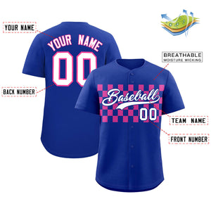 Custom Royal Pink Personalized Plaid Fashion Design Authentic Baseball Jersey