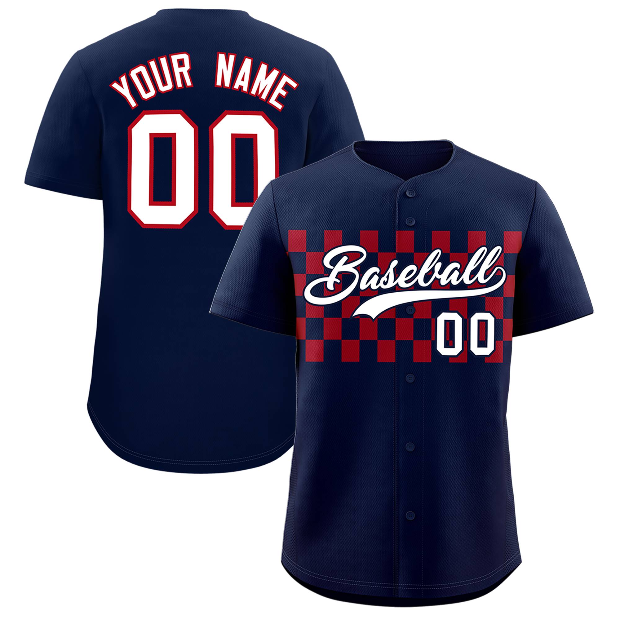 Custom Navy Red Personalized Plaid Fashion Design Authentic Baseball Jersey