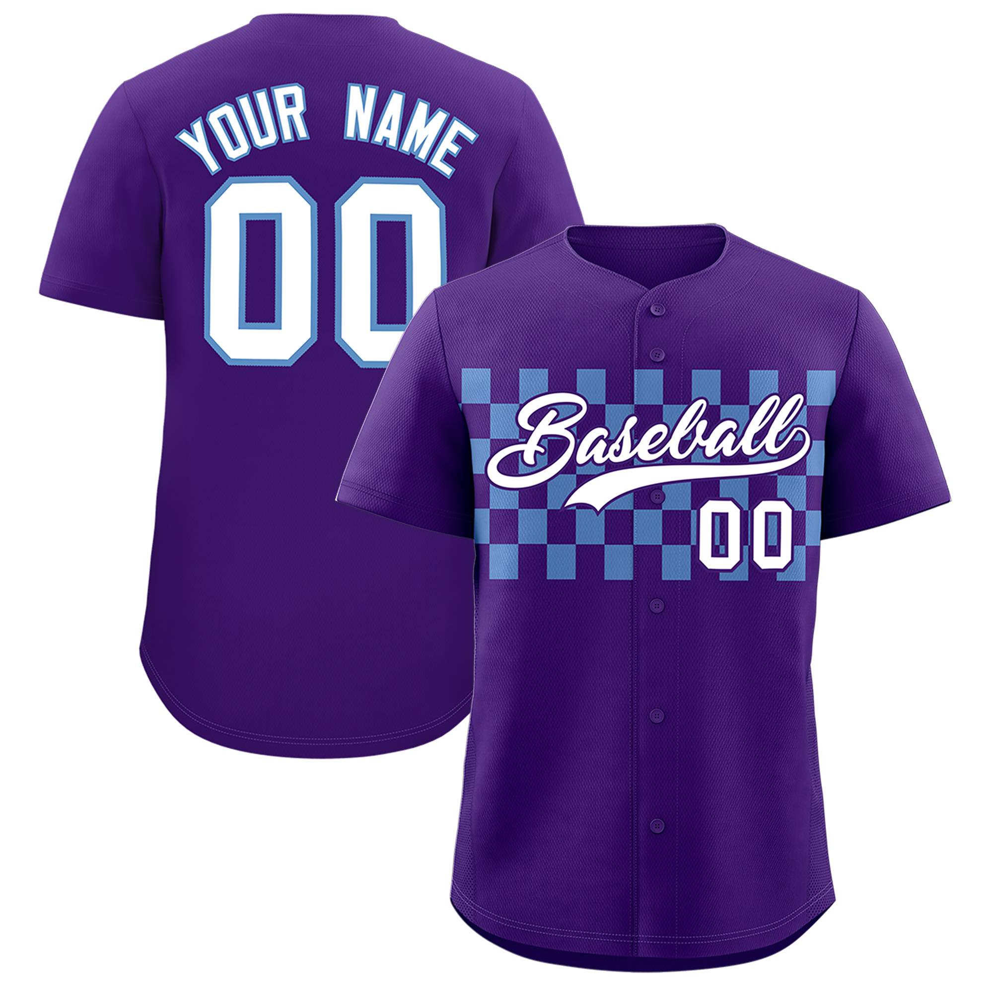 Custom Purple Light Blue Personalized Plaid Fashion Design Authentic Baseball Jersey