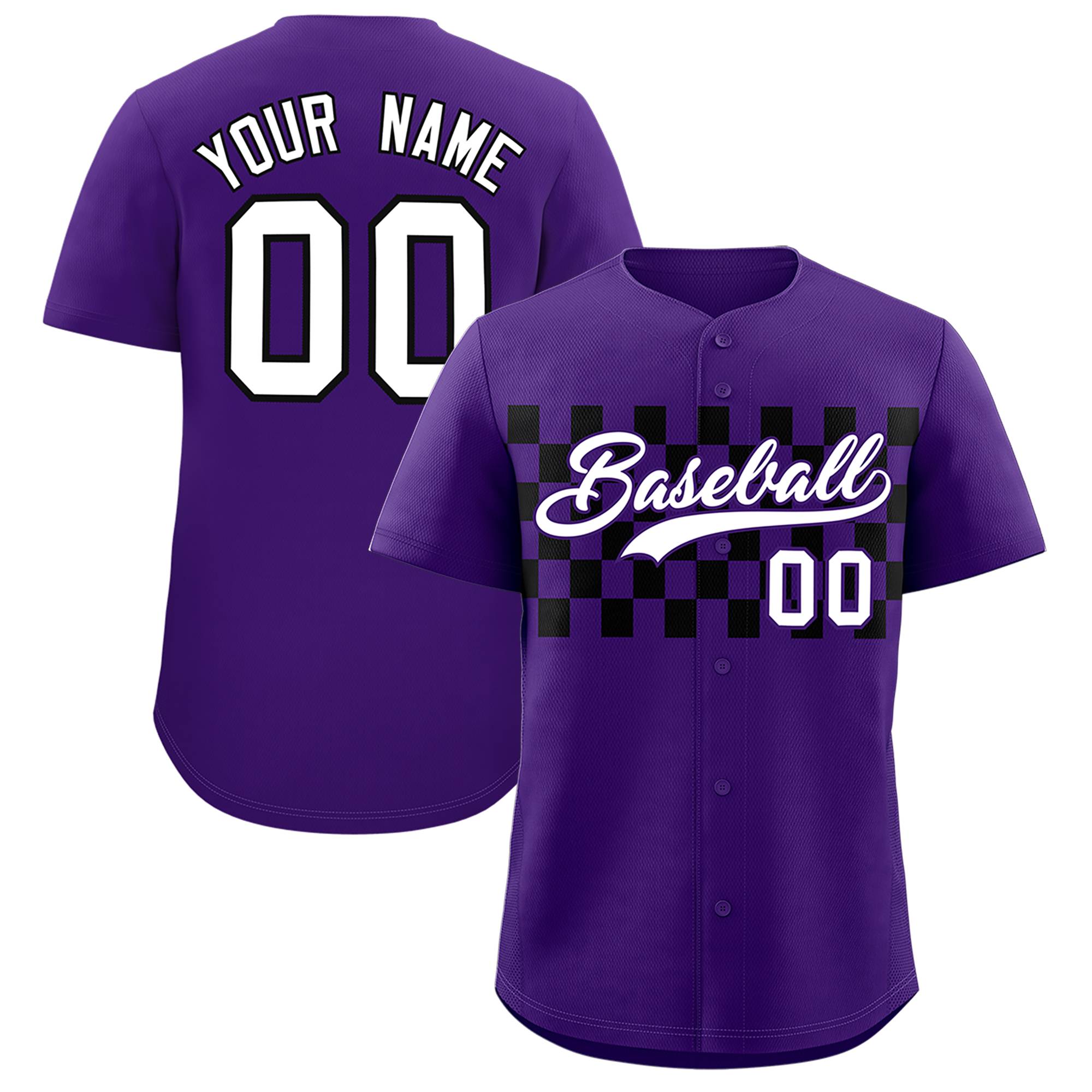 Custom Purple Black Personalized Plaid Fashion Design Authentic Baseball Jersey