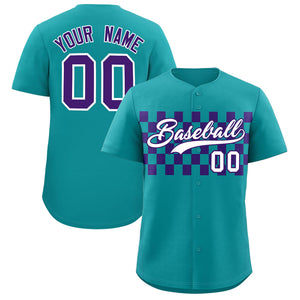 Custom Aqua Purple Personalized Plaid Fashion Design Authentic Baseball Jersey