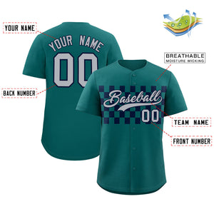 Custom Aqua Navy Personalized Plaid Fashion Design Authentic Baseball Jersey