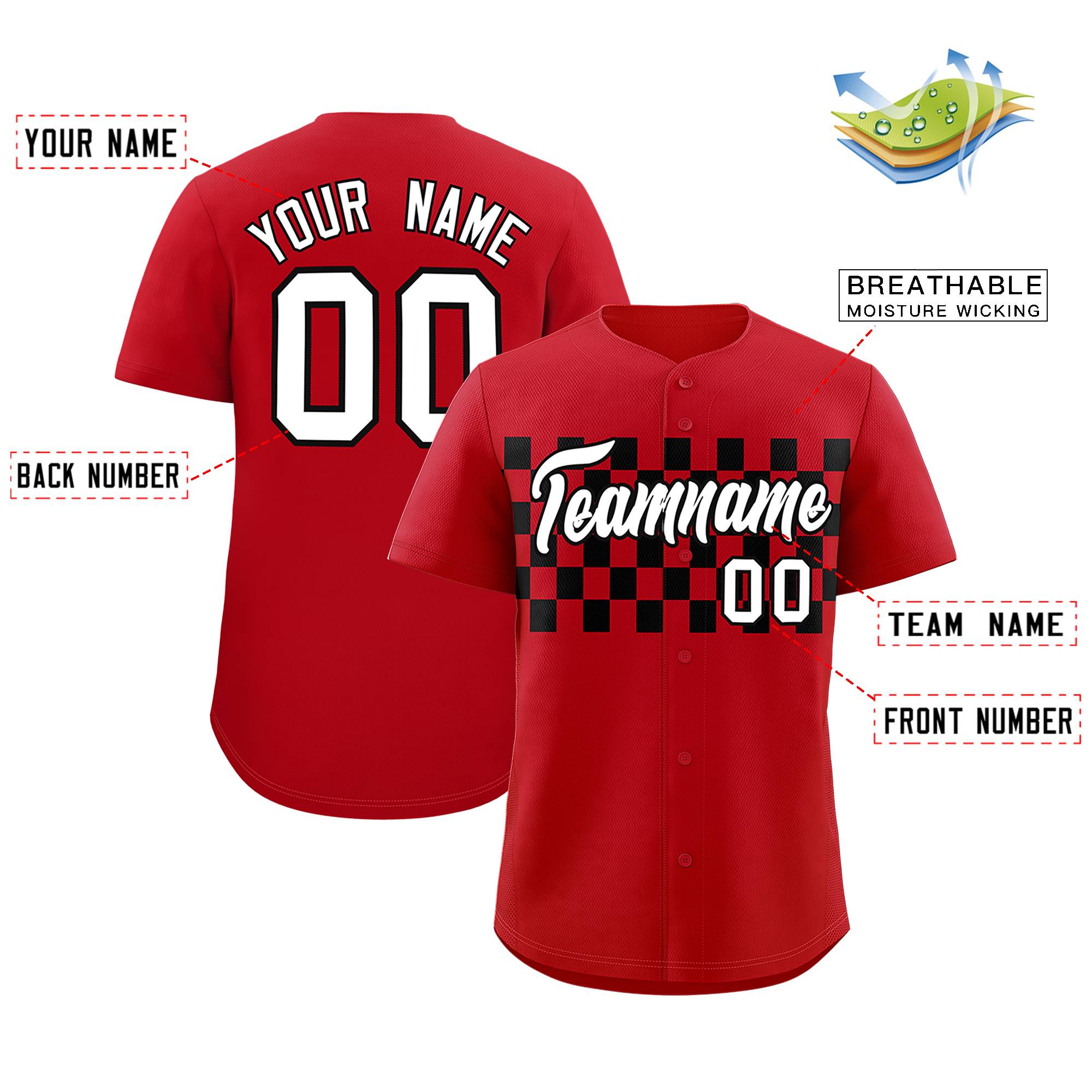 Custom Red Black Personalized Plaid Fashion Design Authentic Baseball Jersey