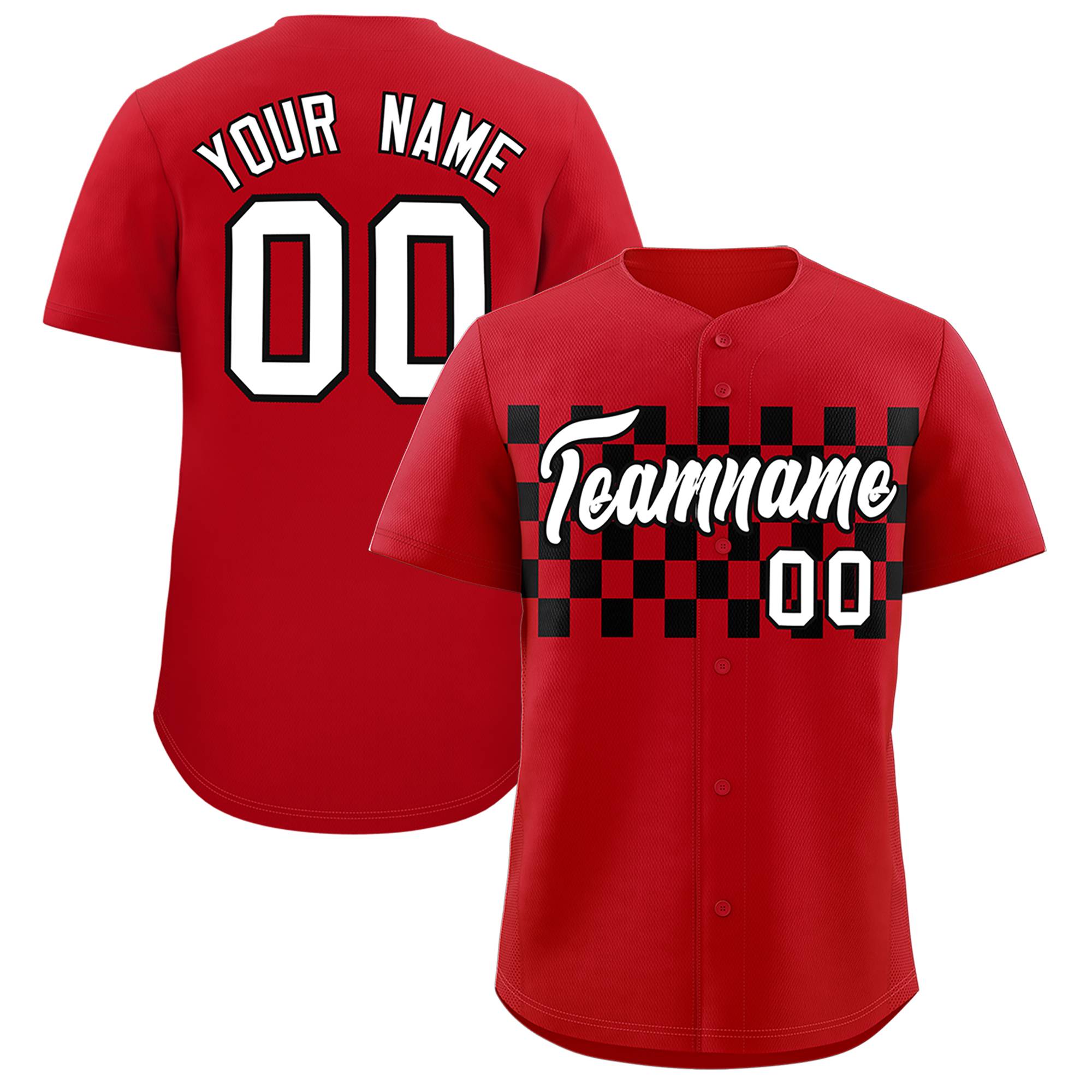 Custom Red Black Personalized Plaid Fashion Design Authentic Baseball Jersey