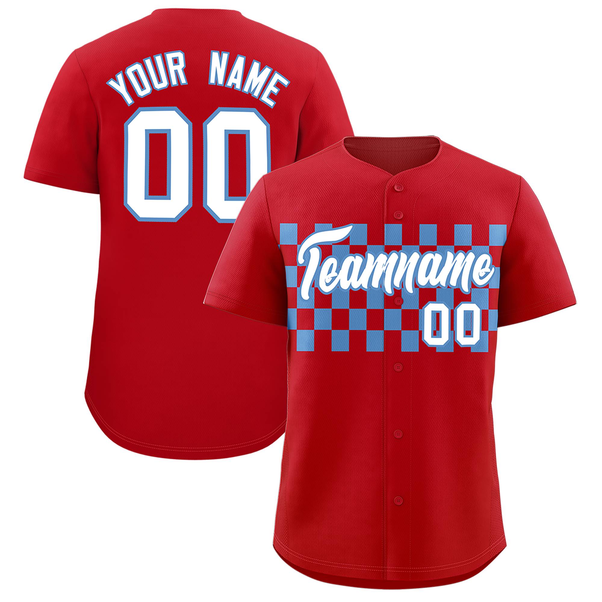 Custom Red Light Blue Personalized Plaid Fashion Design Authentic Baseball Jersey