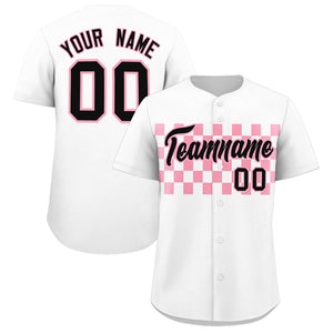 Custom White Light Pink Personalized Plaid Fashion Design Authentic Baseball Jersey