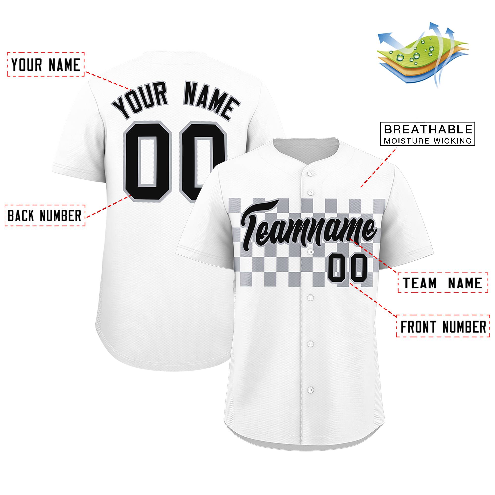 Custom White Gray Personalized Plaid Fashion Design Authentic Baseball Jersey