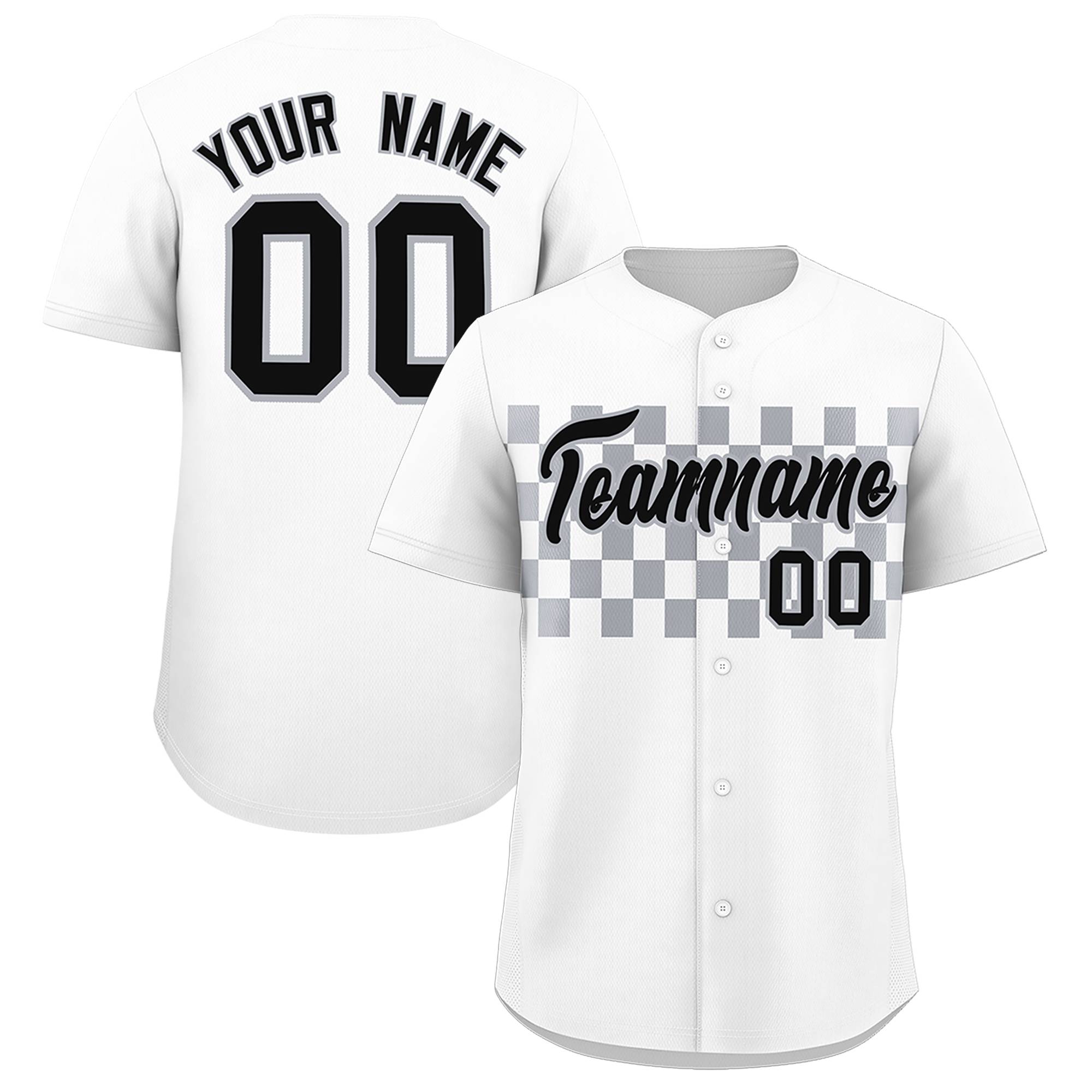 Custom White Gray Personalized Plaid Fashion Design Authentic Baseball Jersey