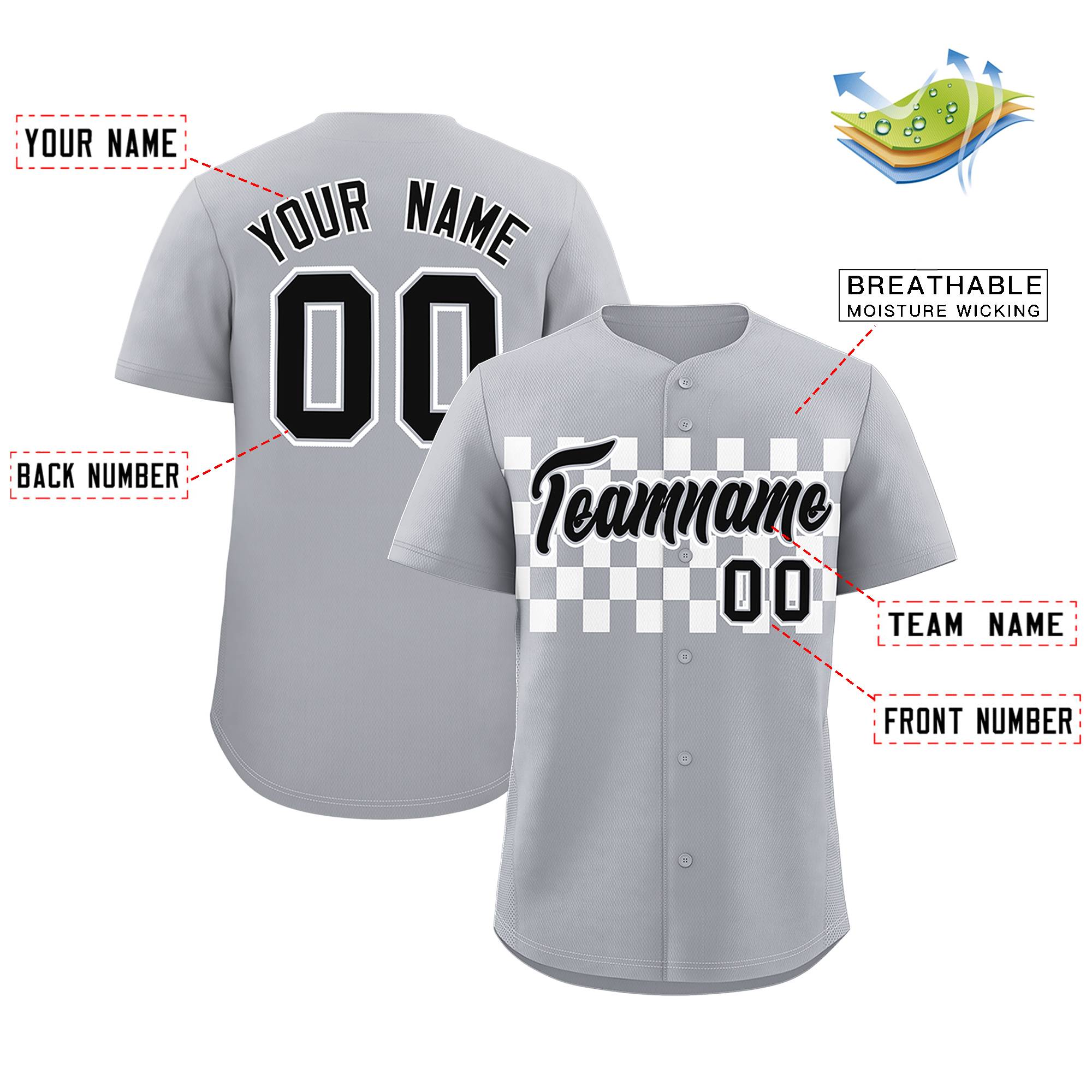 Custom Gray White Personalized Plaid Fashion Design Authentic Baseball Jersey